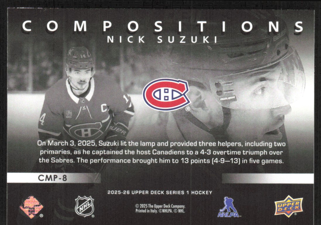 2025-26 Upper Deck Series 1 Compositions Nick Suzuki Montreal