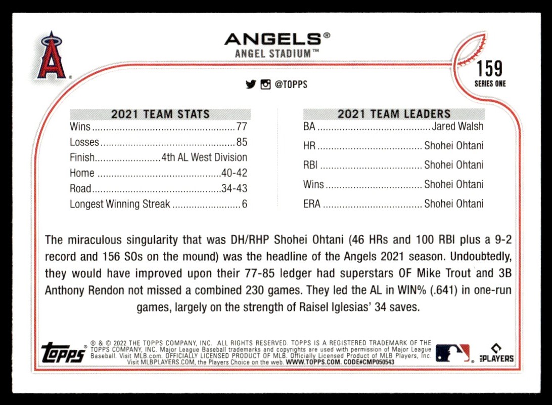 2022 Topps Los Angeles Angels G21 Los Angeles Angels #159 | eBay