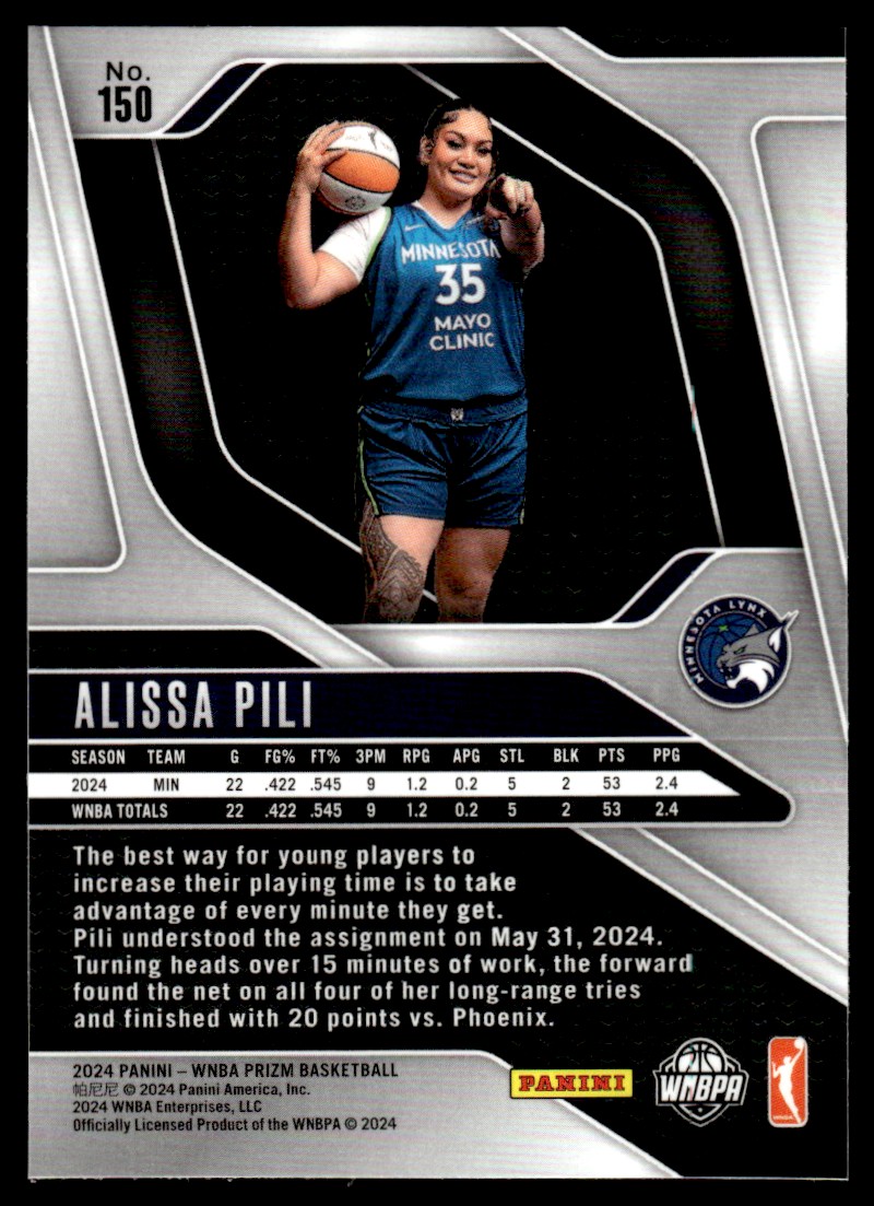 2024-25 Panini Prizm WNBA Alissa Pili #150 card back image