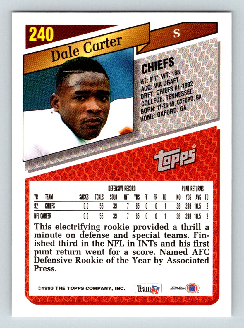 1993 Topps Dale Carter #240 card back image