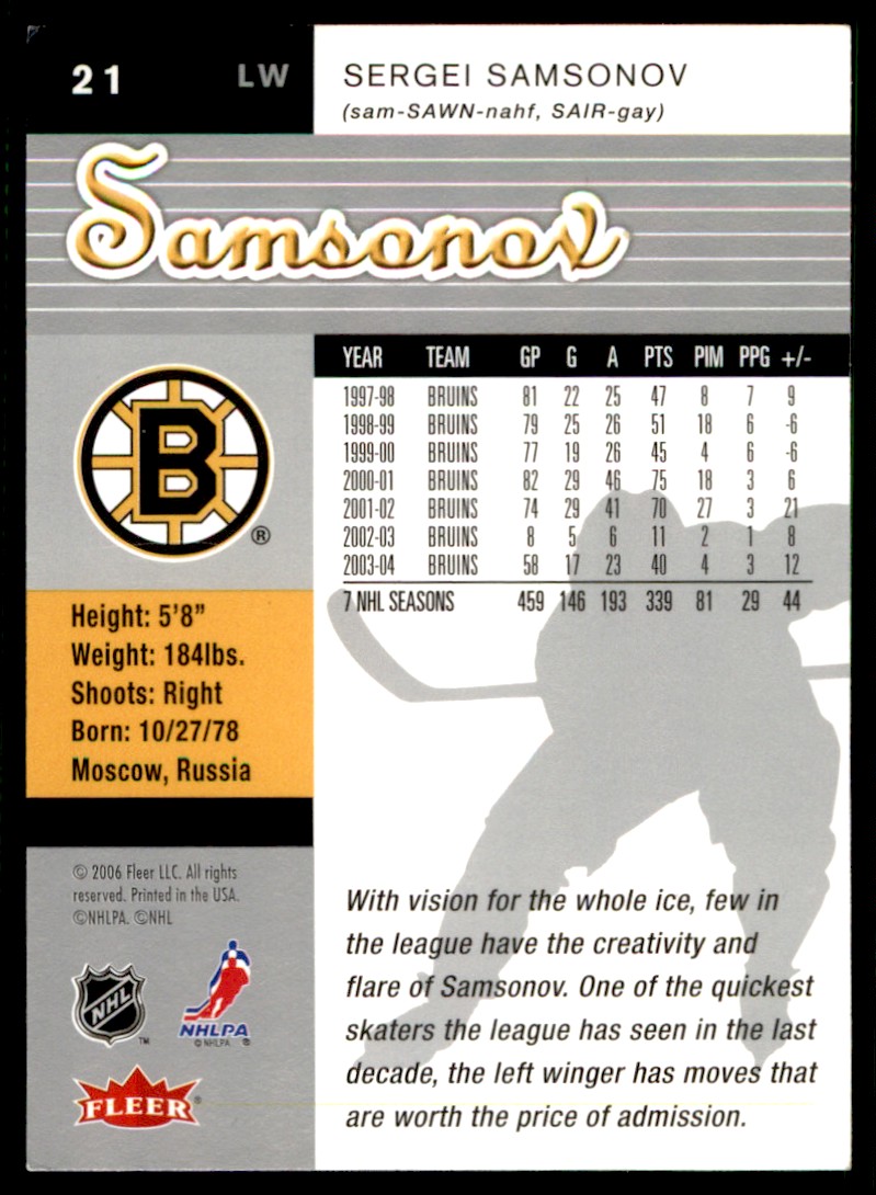 2005-06 Ultra Sergei Samsonov #21 card back image