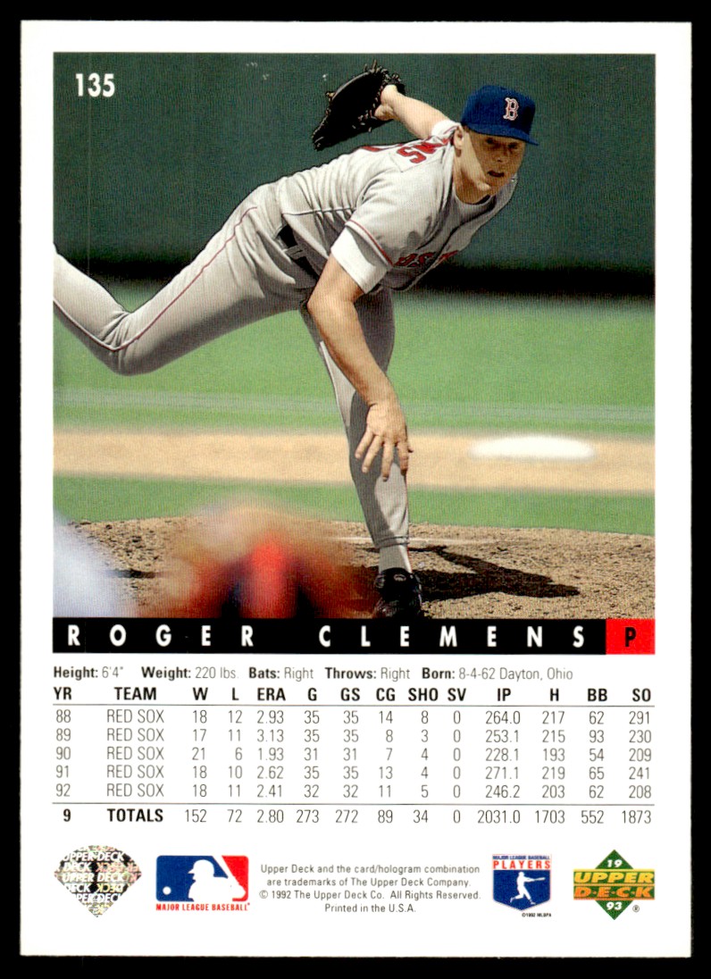 1993 Upper Deck #135 Roger Clemens Boston Red Sox | eBay