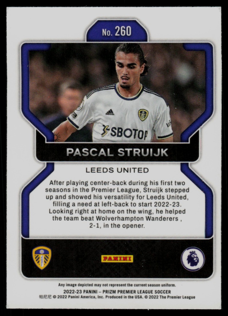 2022 Panini Prizm Premier League Pascal Struijk #260 card back image