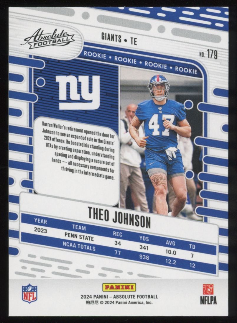 2024 Panini Absolute Theo Johnson #179 card back image