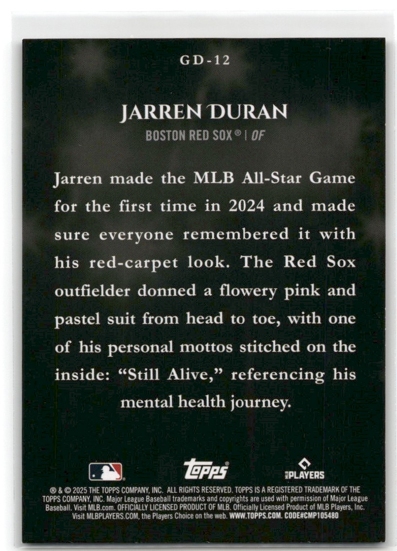 2025 Topps Jarren Duran #GD-12 card back image