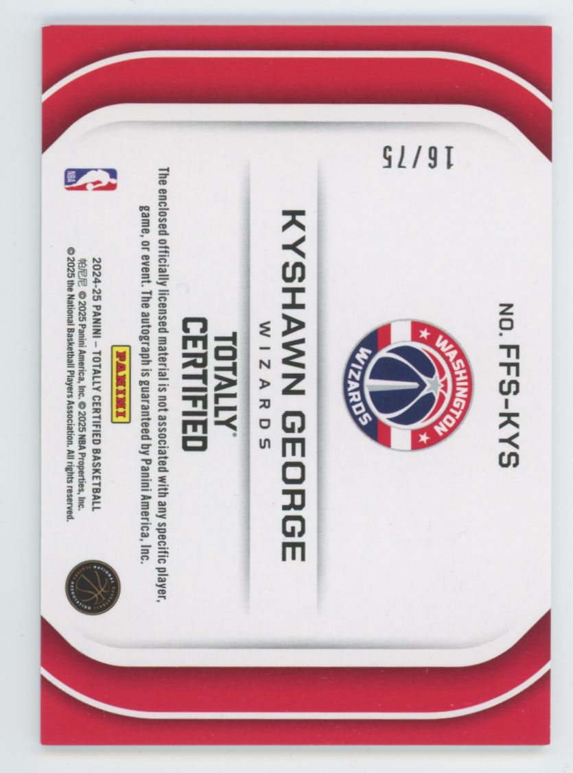 2024-25 Panini Totally Certified Freshman Fabric Signature Kyshawn George #FFS-KYS card back image