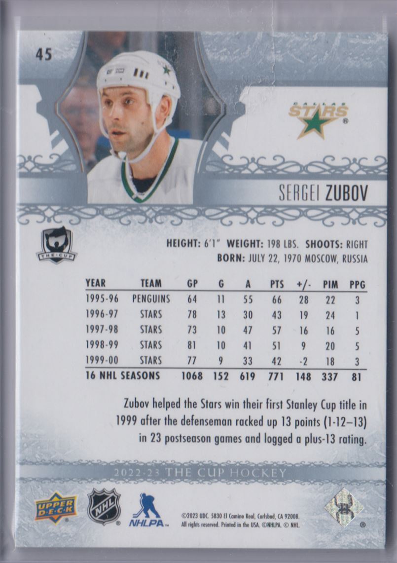 2022-23 Upper Deck The Cup Base Card Sergei Zubov /249
