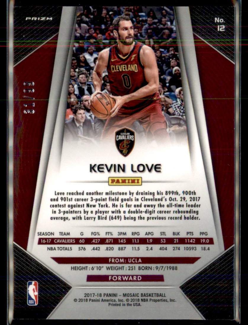 2017-18 Panini Mosaic Purple Prizm Kevin Love 31/99 Cleveland Cavaliers