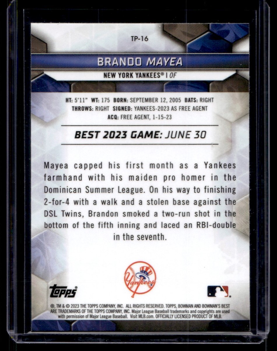 Brandon Mayea 2023 Bowman's Best #TP-16 Top Prospects - Purple