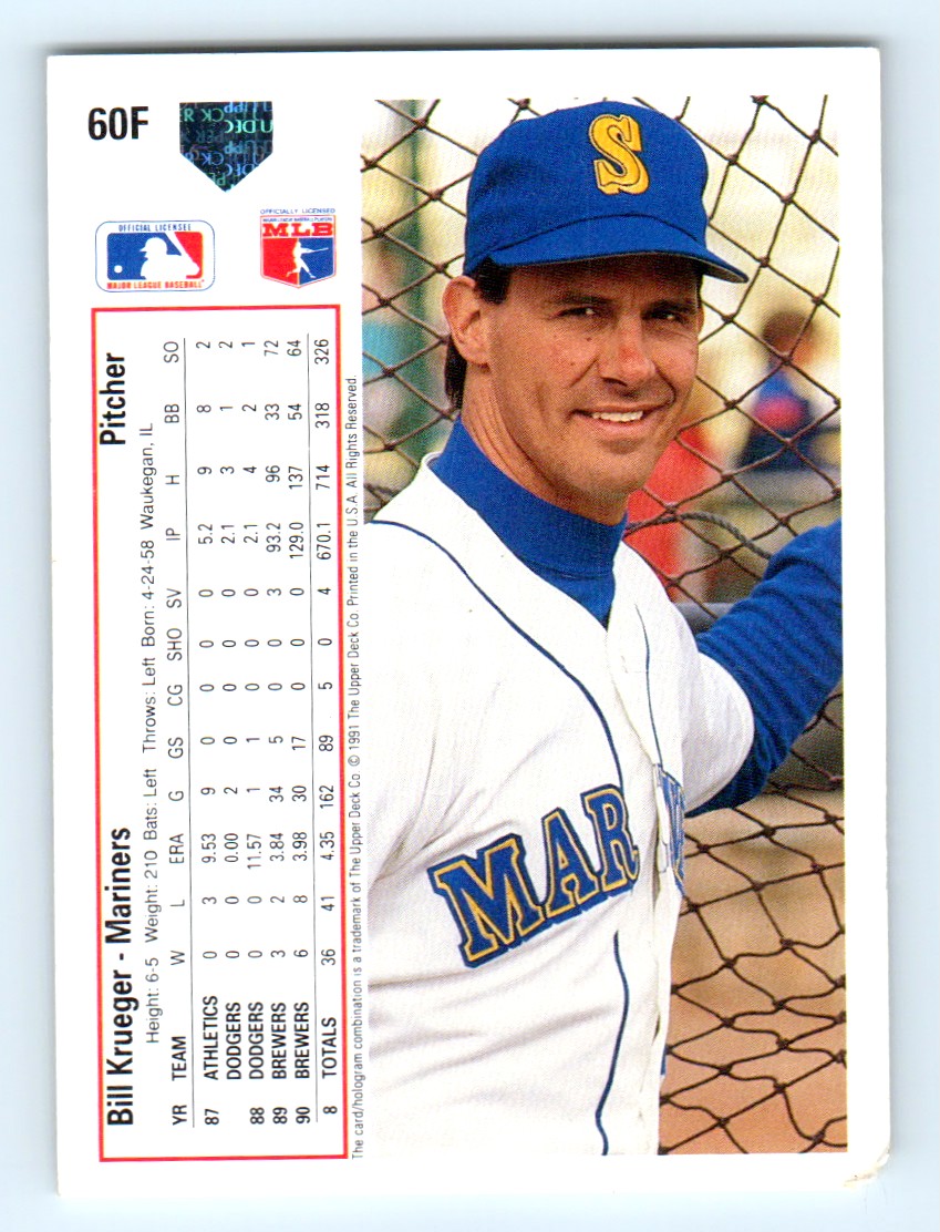 1991 UPPER DECK BILL KRUEGER #60F card back image