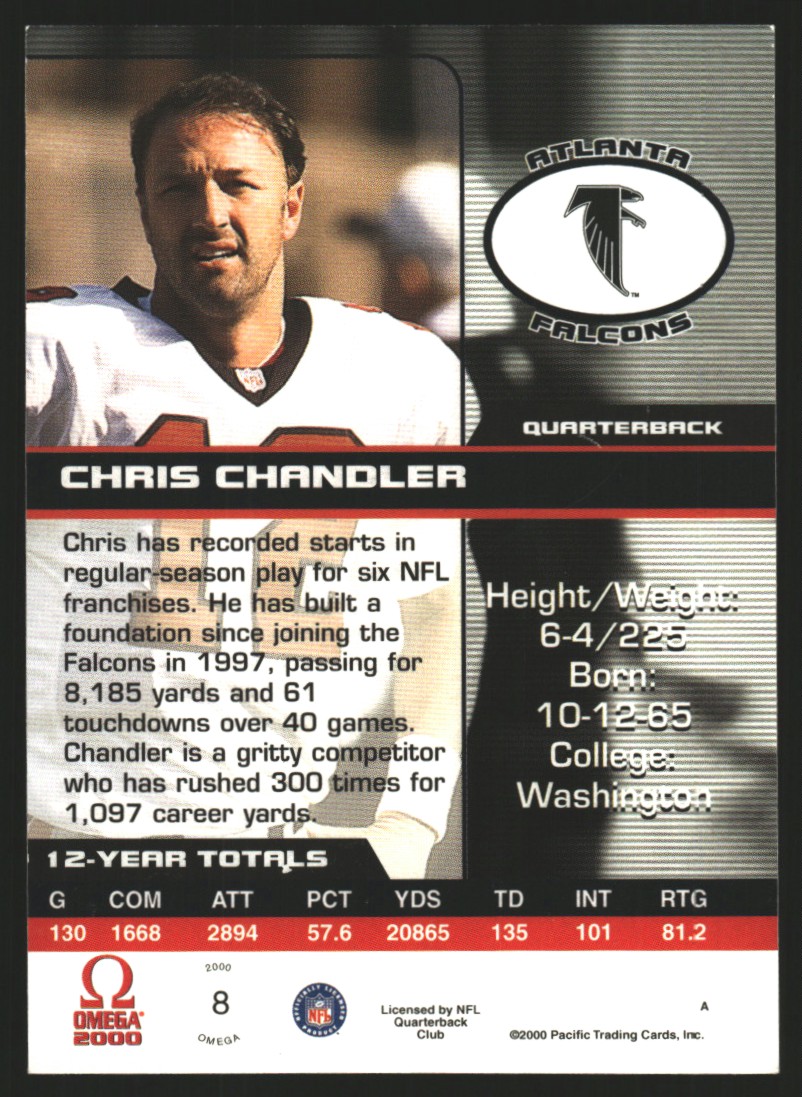 2000 Pacific Omega Chris Chandler #8 card back image