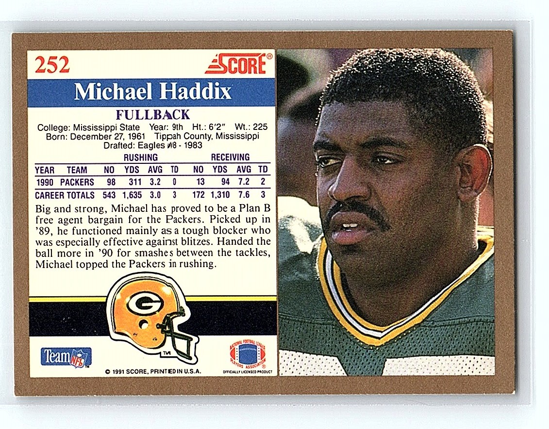 1991 Score Michael Haddix Green Bay Packers #252 | eBay