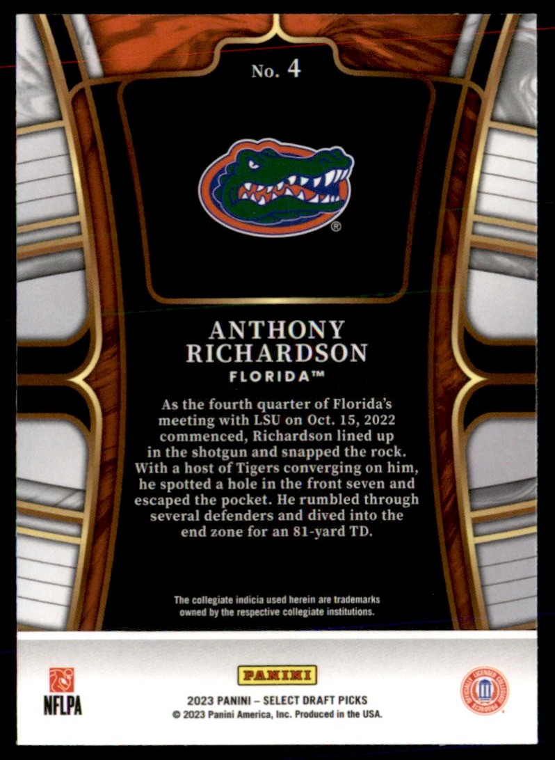 2023 Panini Chronicles Draft Picks Anthony Richardson #4 card back image