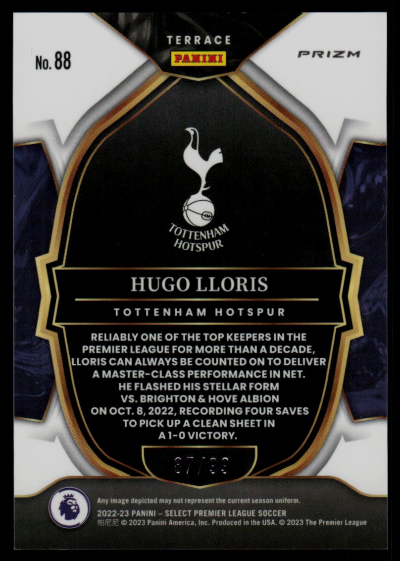 2022 Panini Select Premier League Orange Prizm Hugo Lloris #88 card back image
