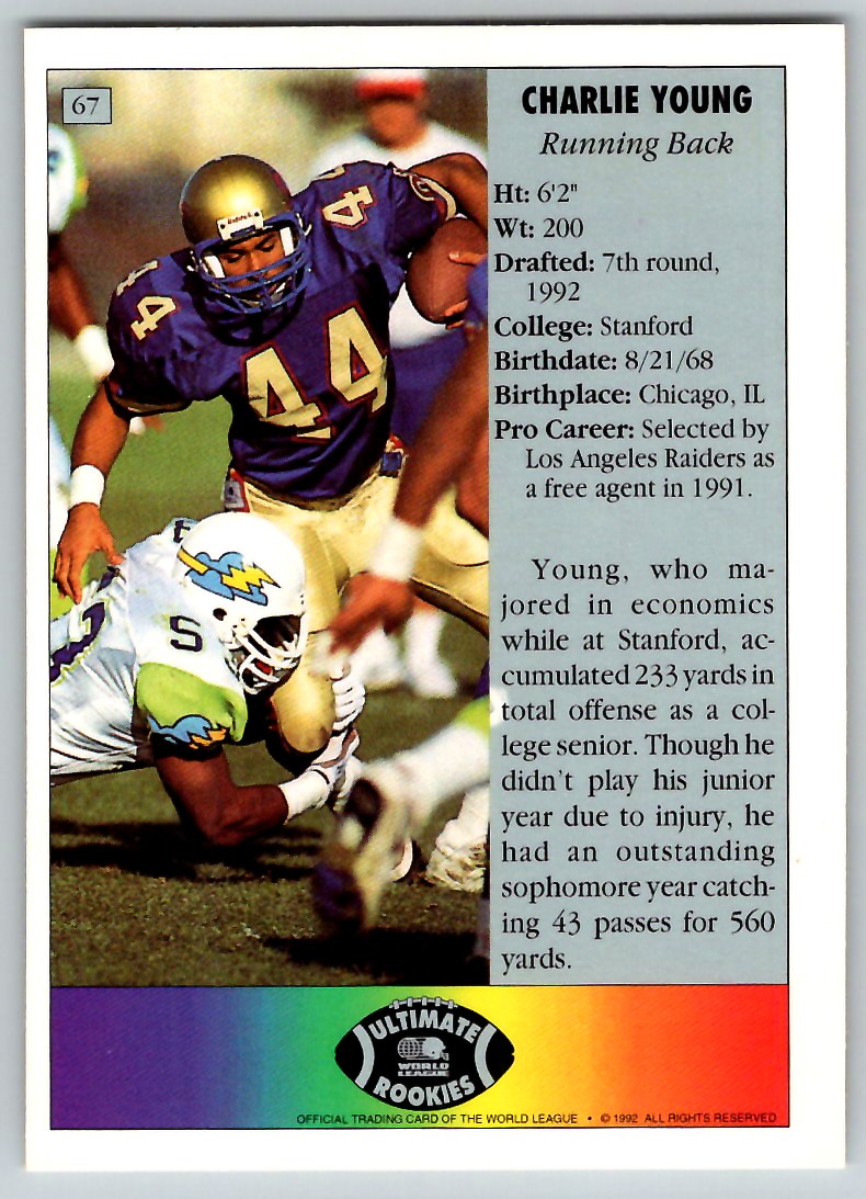 1992 ULTIMATE WLAF CHARLIE YOUNG LONDON MONARCHS #67 | eBay