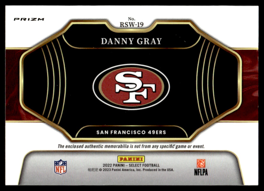 2022 Panini Select Rookie Swatches Danny Gray #RSW-19 card back image