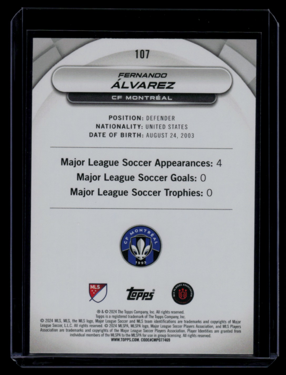 2024 Topps MLS Superstars Fernando Alvarez #107 card back image