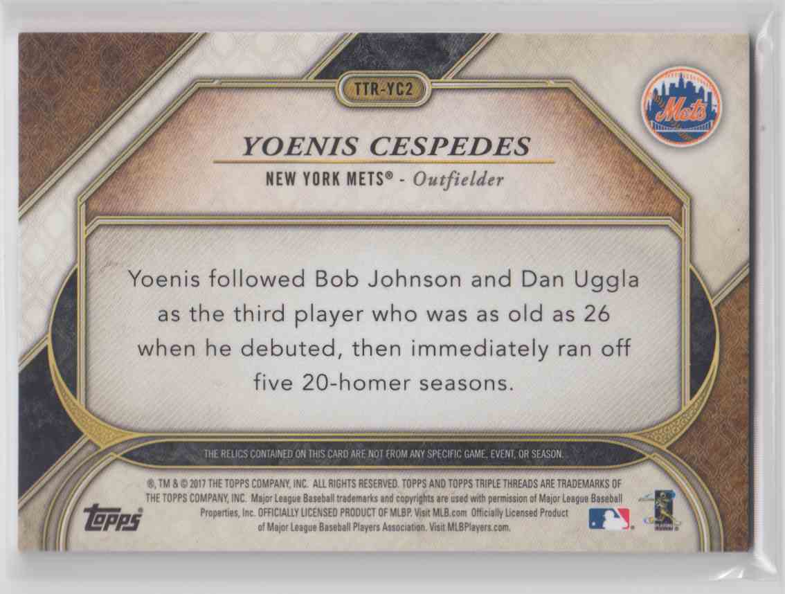 2017 Topps Triple Threads Relics Yoenis Cespedes #TTR-YC2 card back image