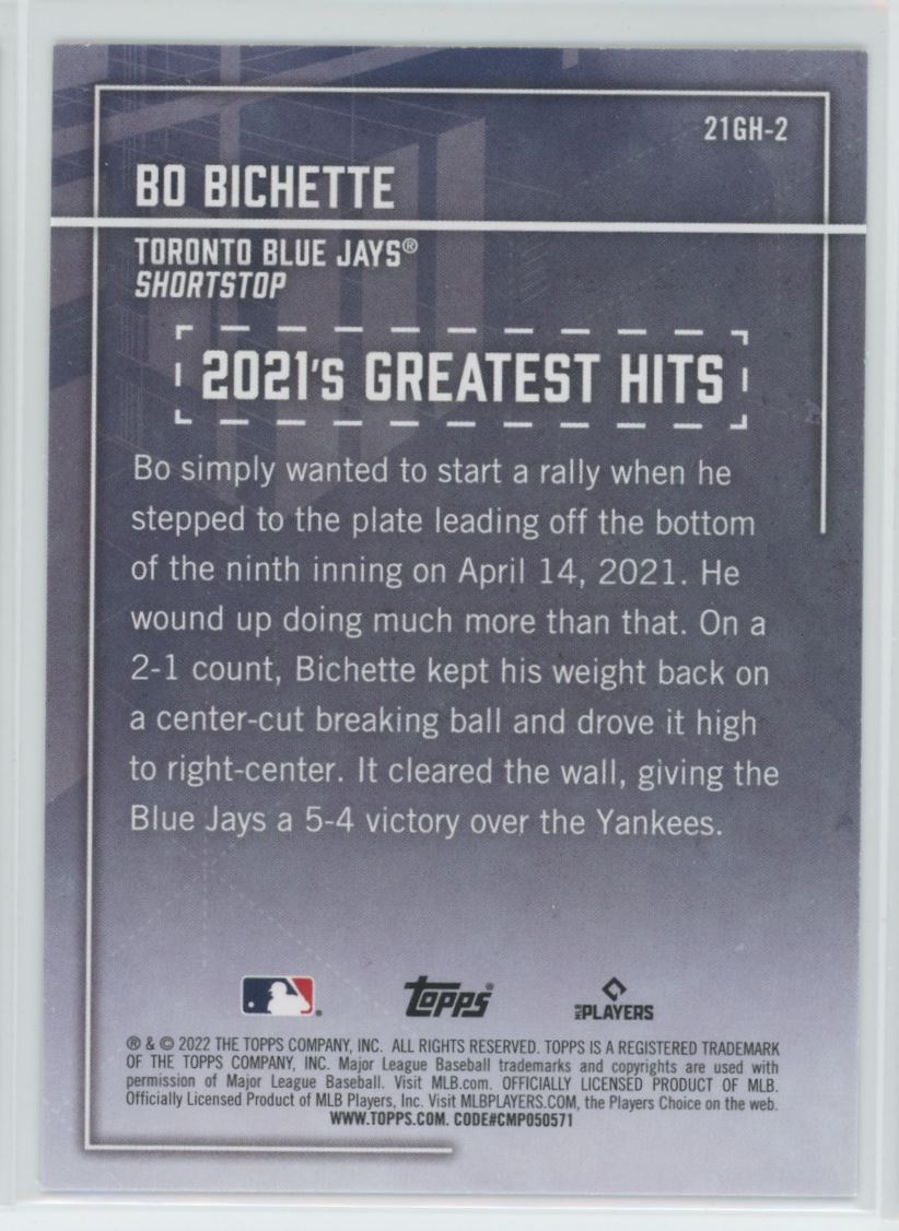 確認用(2021's greatest hits) 2022 Topps 2021's Greatest Hits Bo Bichette Toronto Blue