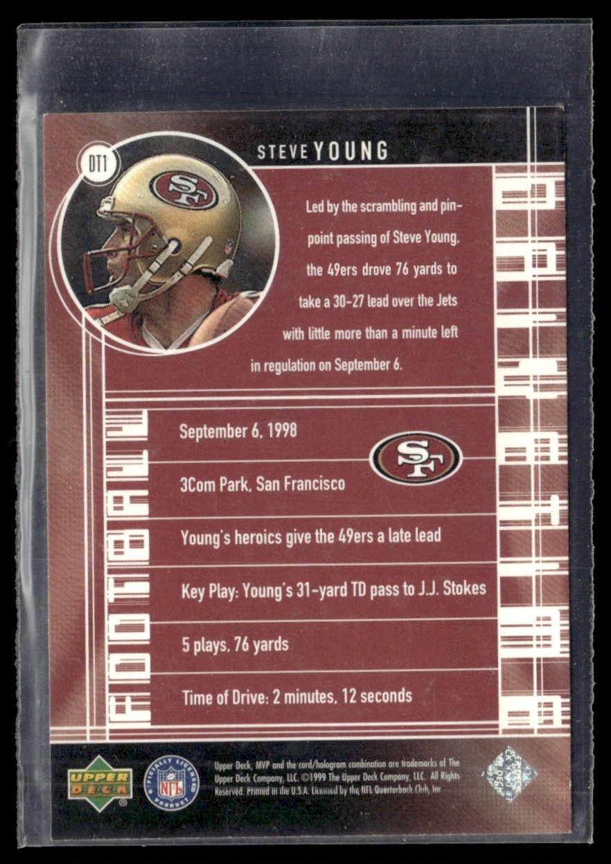 1999 Upper Deck MVP Drive Time Steve Young #DT1 card back image