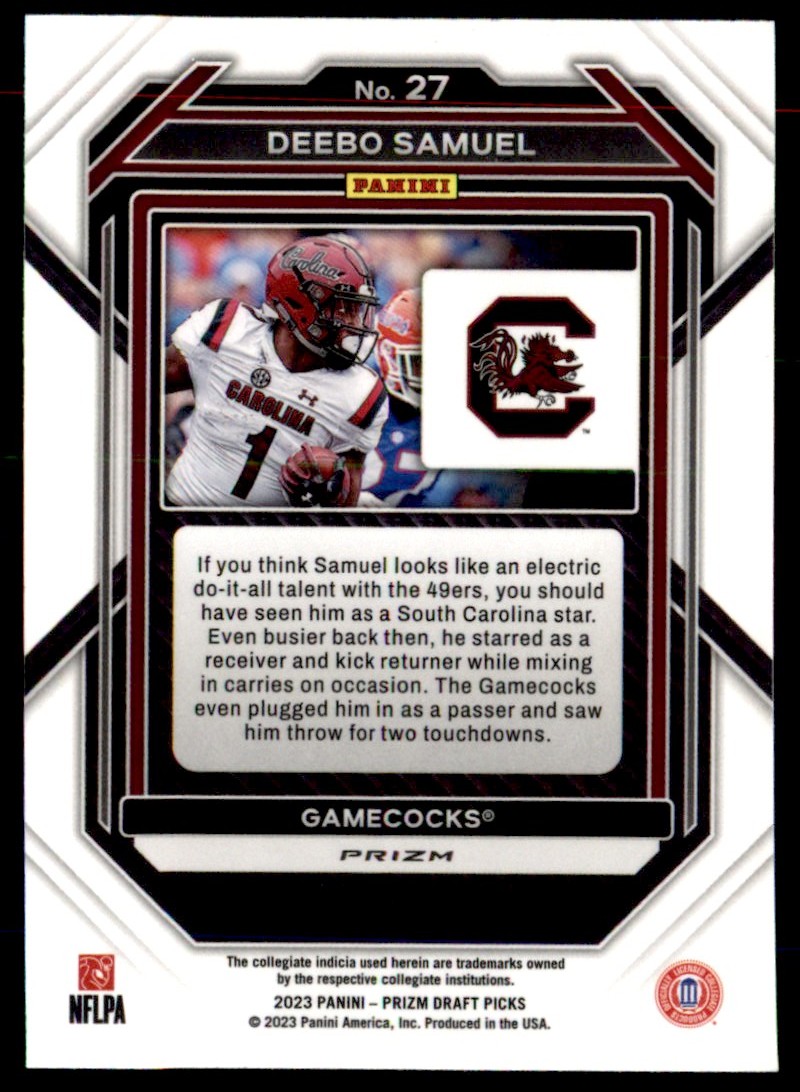 2023 Panini Prizm Draft Picks Deebo Samuel #27 card back image