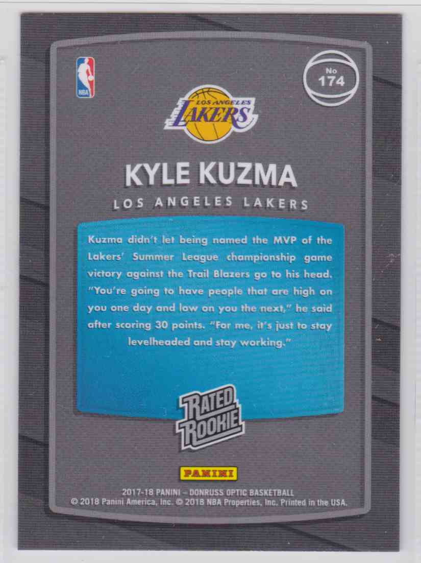 2017-18 Panini Optic Red And Yellow Mega Box Exclusive Kyle Kuzma #174 card back image