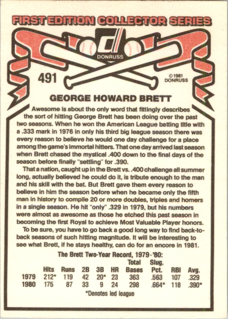 1981 Donruss George Brett #491 card back image