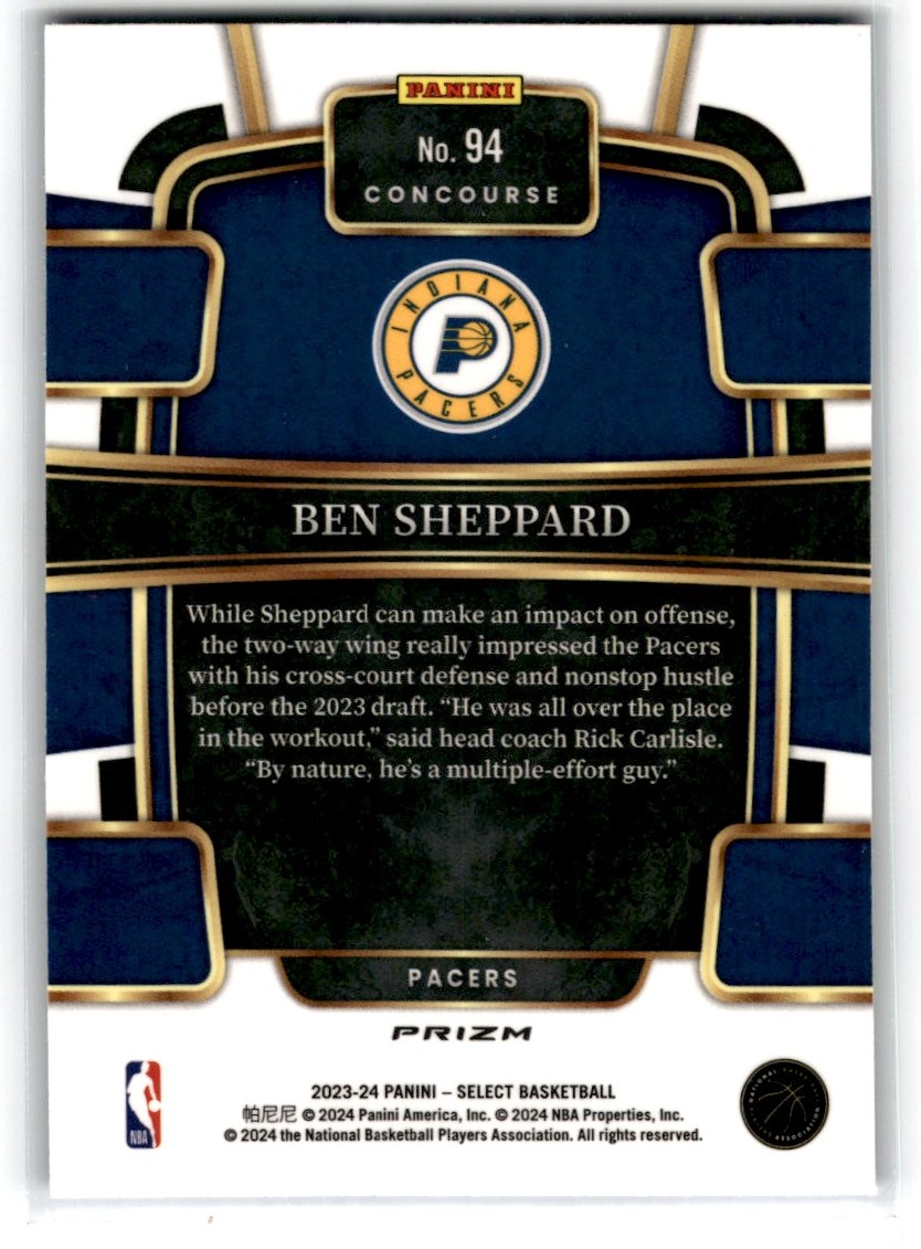 2023-24 Panini Select Ben Sheppard #94 card back image
