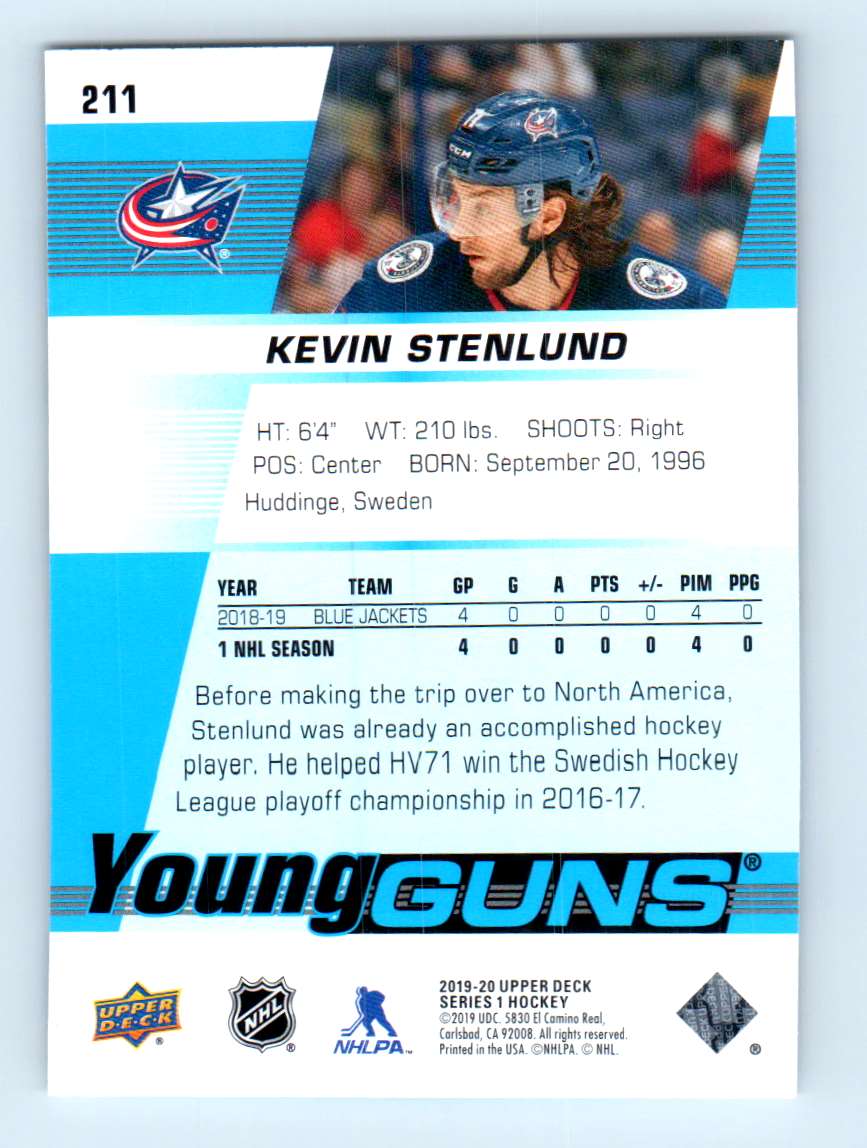 2019-20 Upper Deck Young Guns ! Kevin Stenlund #211 card back image