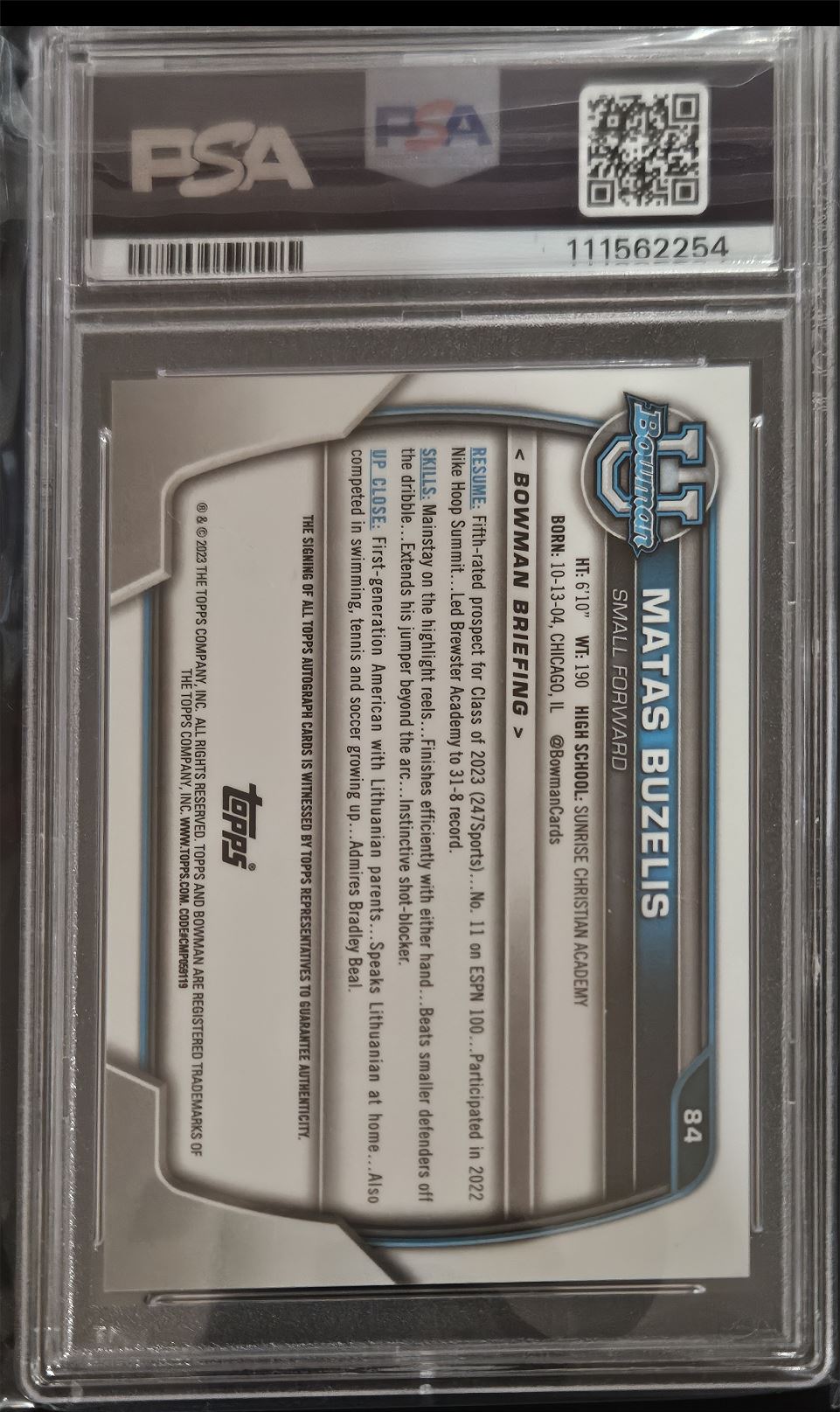 2022-23 Bowman University Chrome Prospect Autographs Matas Buzelis card back image