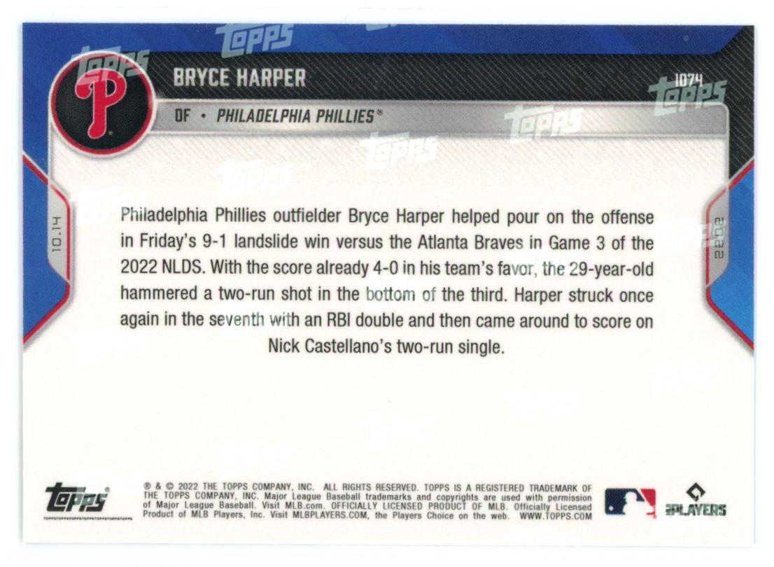 Bryce Harper - 2022 MLB TOPPS NOW® Card 1074 - PR: 833