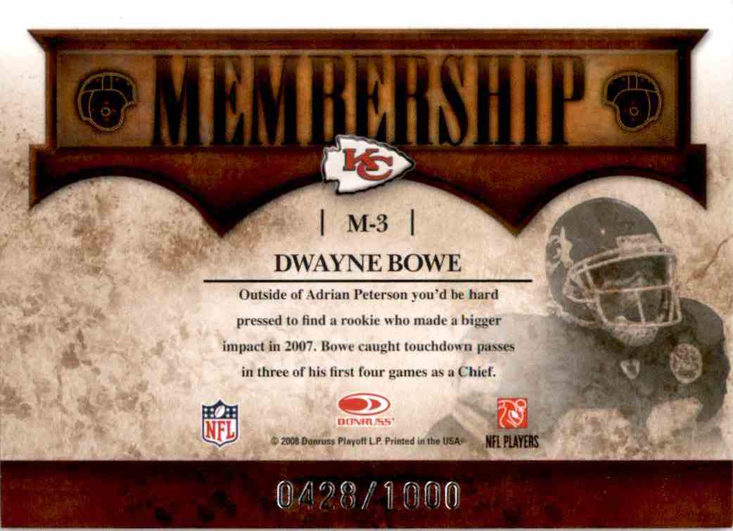 2008 Donruss Classics Membership Football Cards Dwayne Bowe #M3 card back image