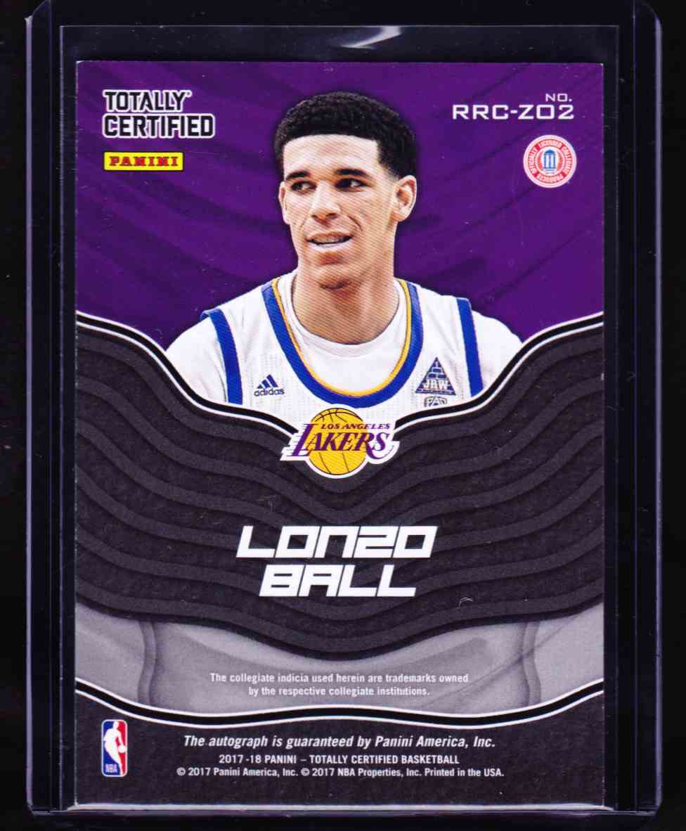 2017-18 Panini Totally Certified Lonzo Ball card back image