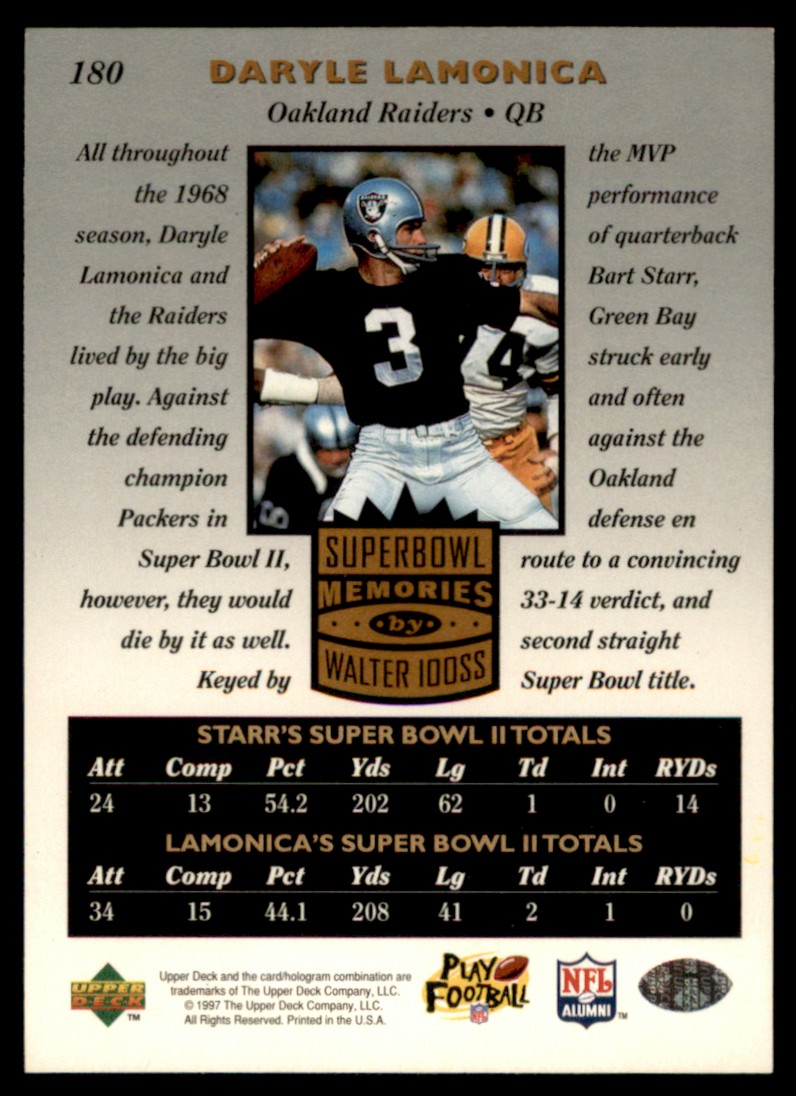 1997 Upper Deck Legends Bart Starr/Daryle Lamonica #180 card back image