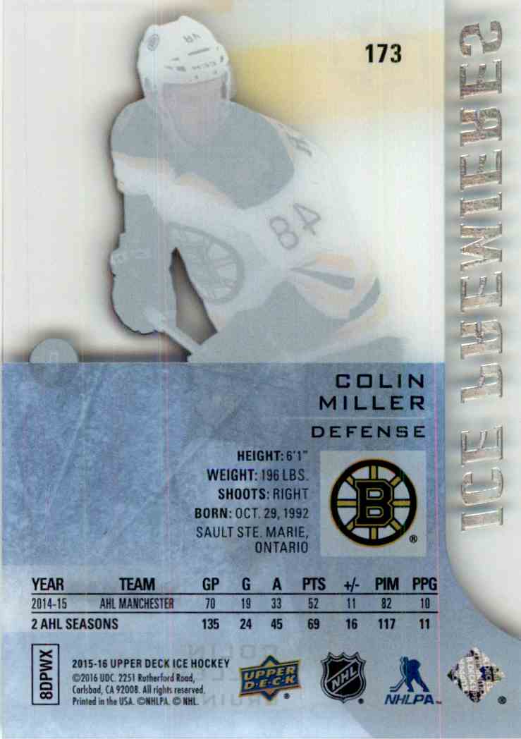 2015-16 Upper Deck Ice Ice Premieres Colin Miller #173 card back image