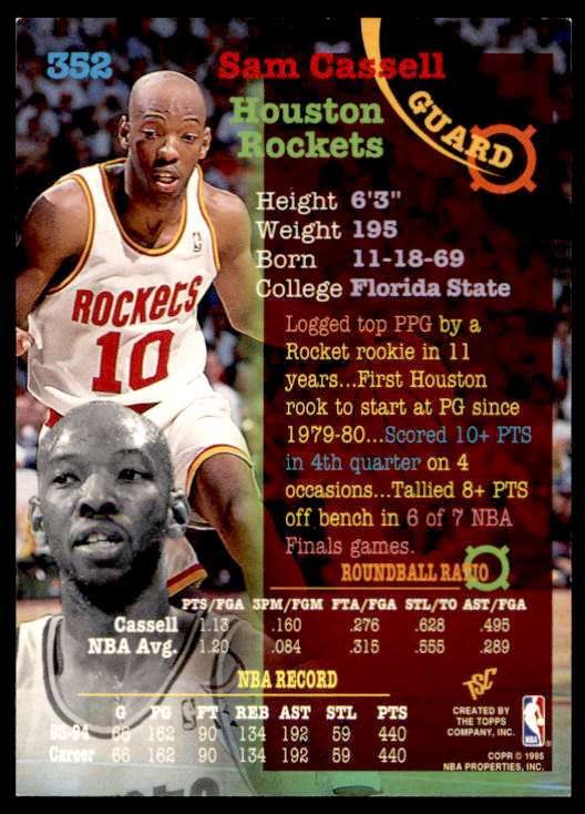 1995-96 Topps Stadium Club Sam Cassell #352 card back image