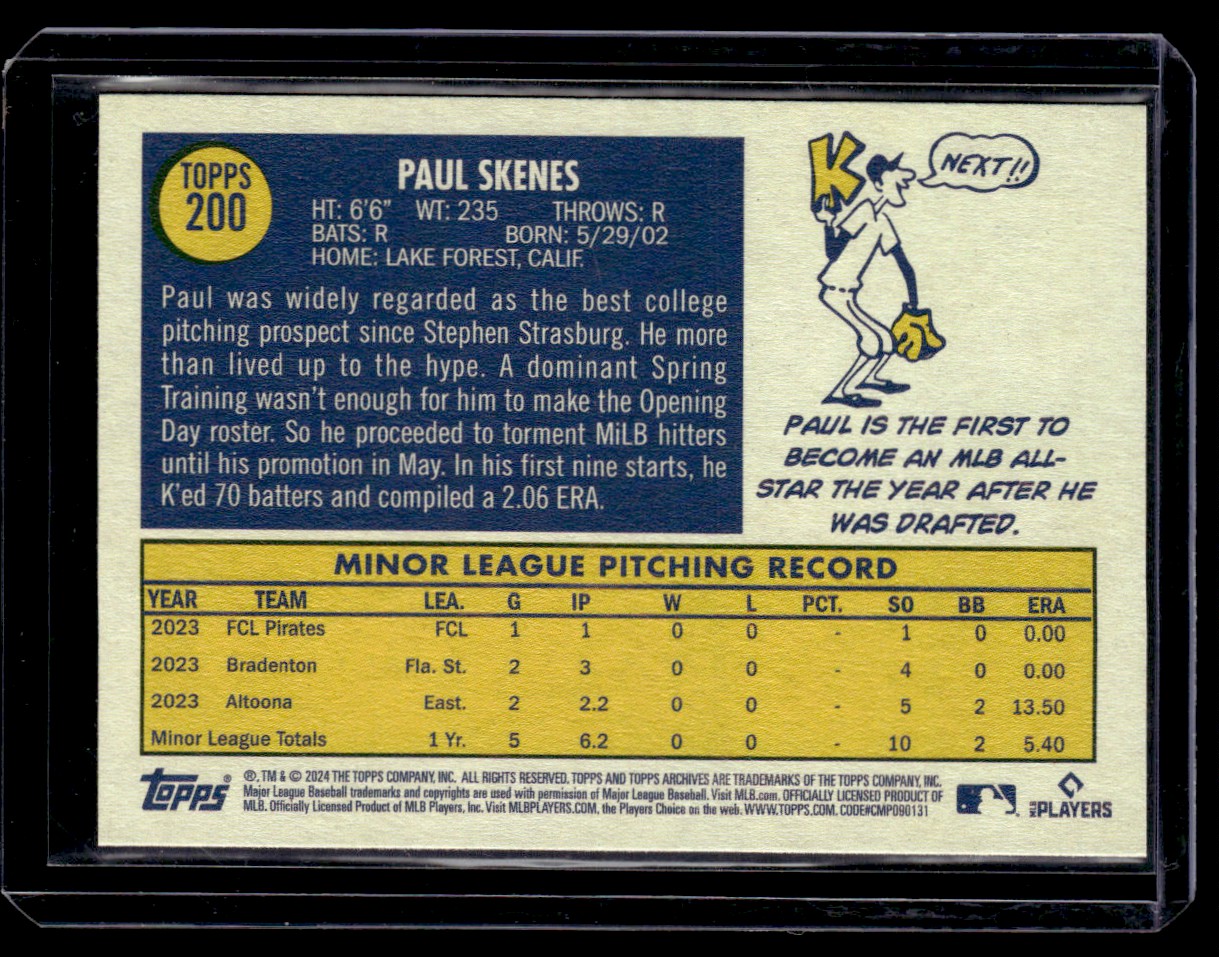 2024 Topps Archives Paul Skenes #200 card back image