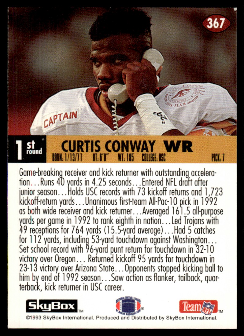 1993 SkyBox Impact Curtis Conway #367 card back image