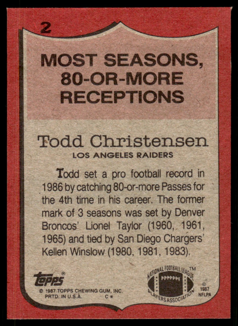 1987 Topps Todd Christensen #2 card back image