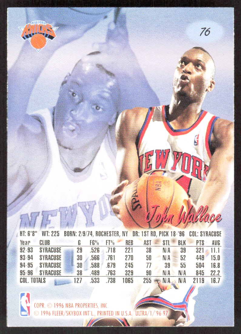 1996-97 2189A Ultra John Wallace Rookie New York Knicks #76