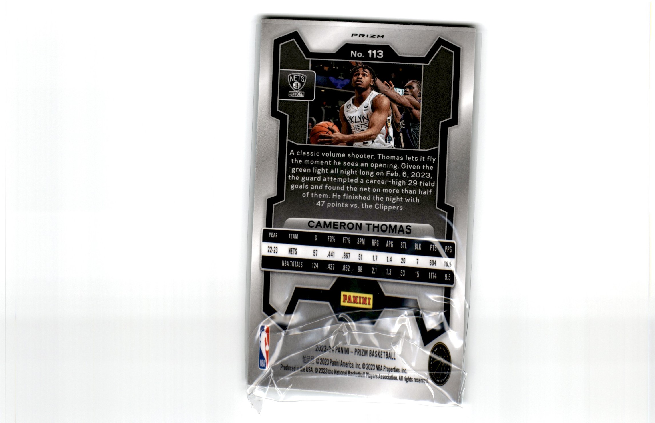 2023-24 Panini Prizm Prizms Green Cameron Thomas #113 card back image