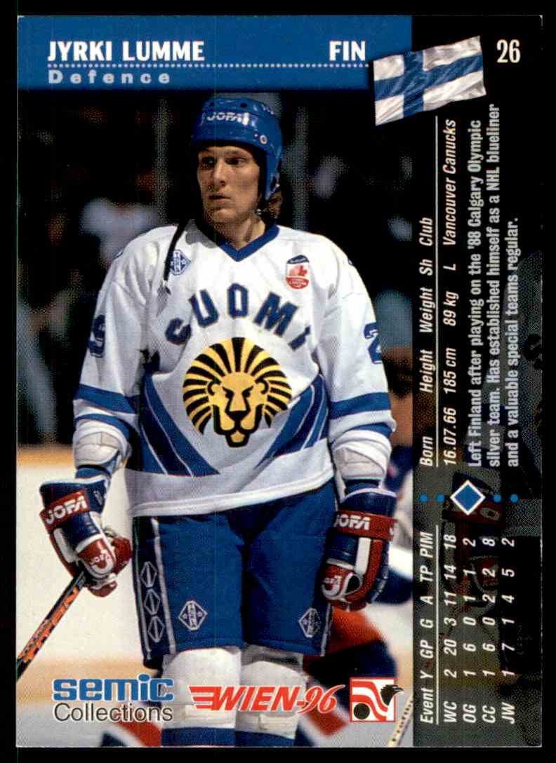 1996-97 Semic Hockey Jyrki Lumme #26 card back image