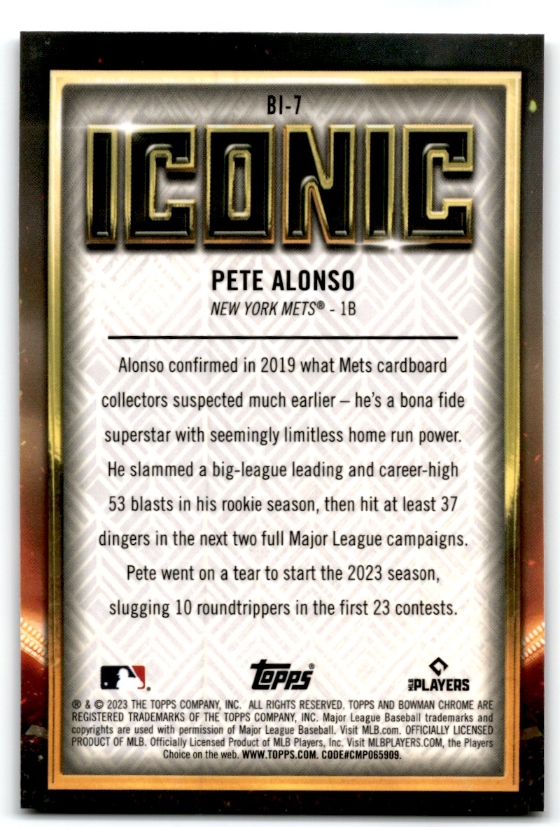 2023 Bowman Chrome Iconic Pete Alonso #BI-7 card back image