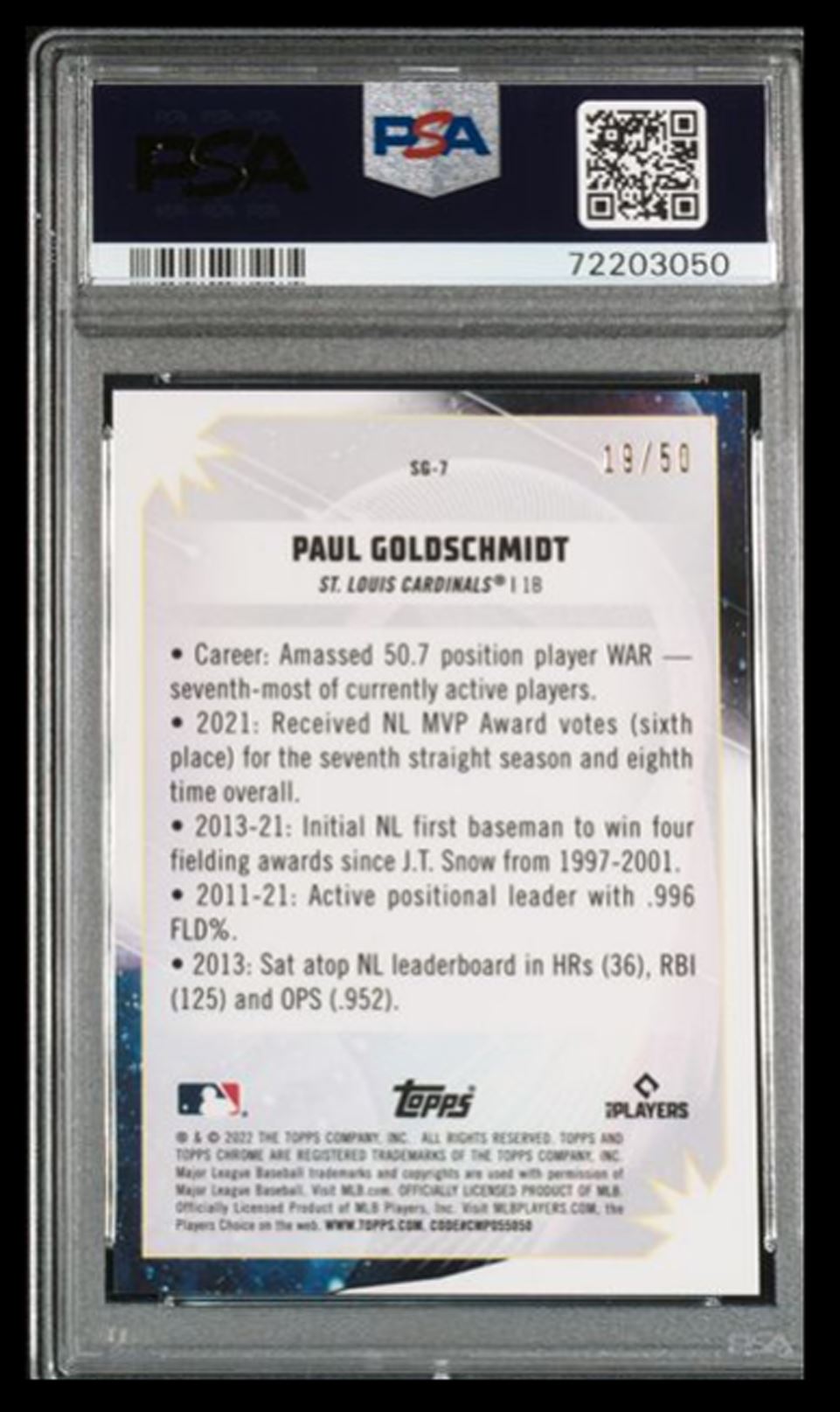 2022 Topps Cosmic Star Gazing Gold Interstellar Paul Goldschmidt /50 PSA 10