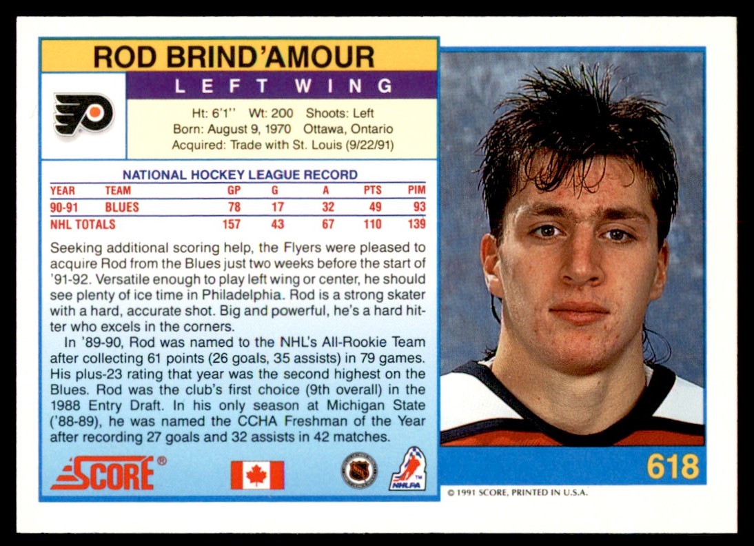 1991-92 Score Canadian Bilingual Rod Brind'Amour Philadelphia