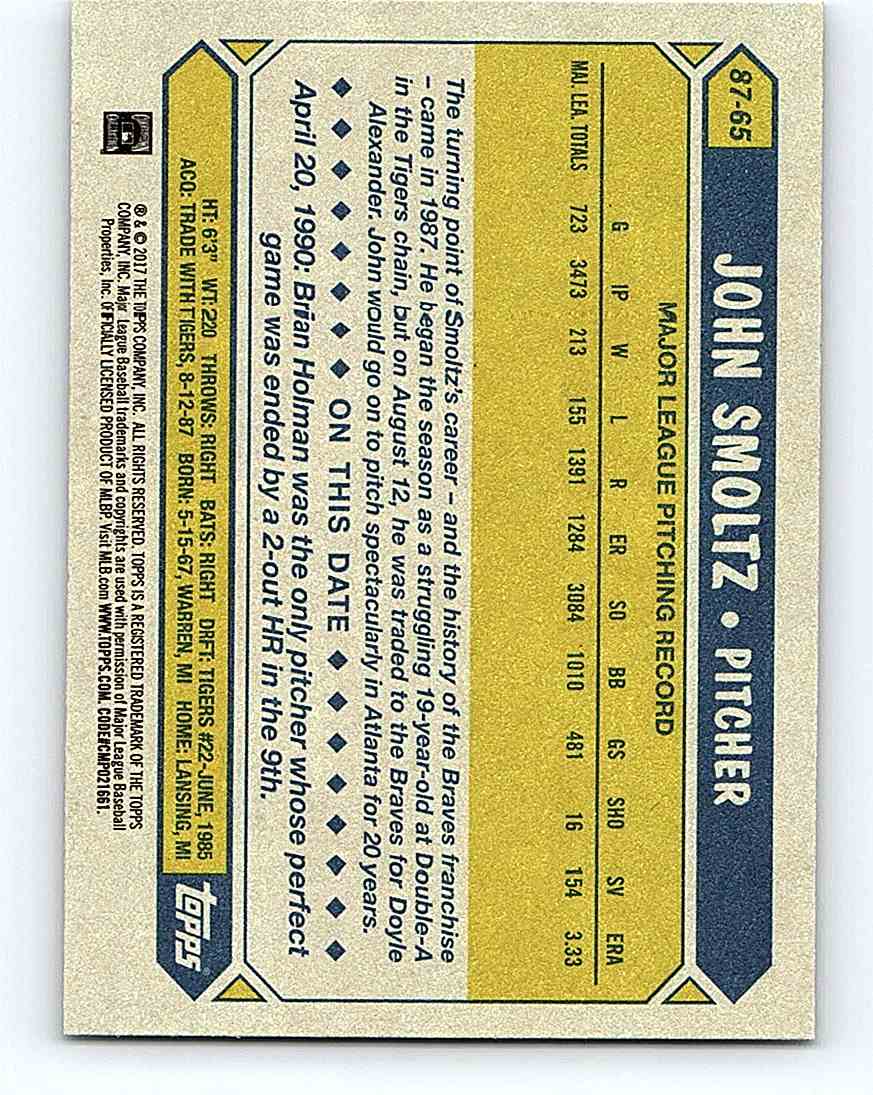 17 Topps Series 1 1987 30th Anniversary Insert John Smoltz 87 65 On Kronozio