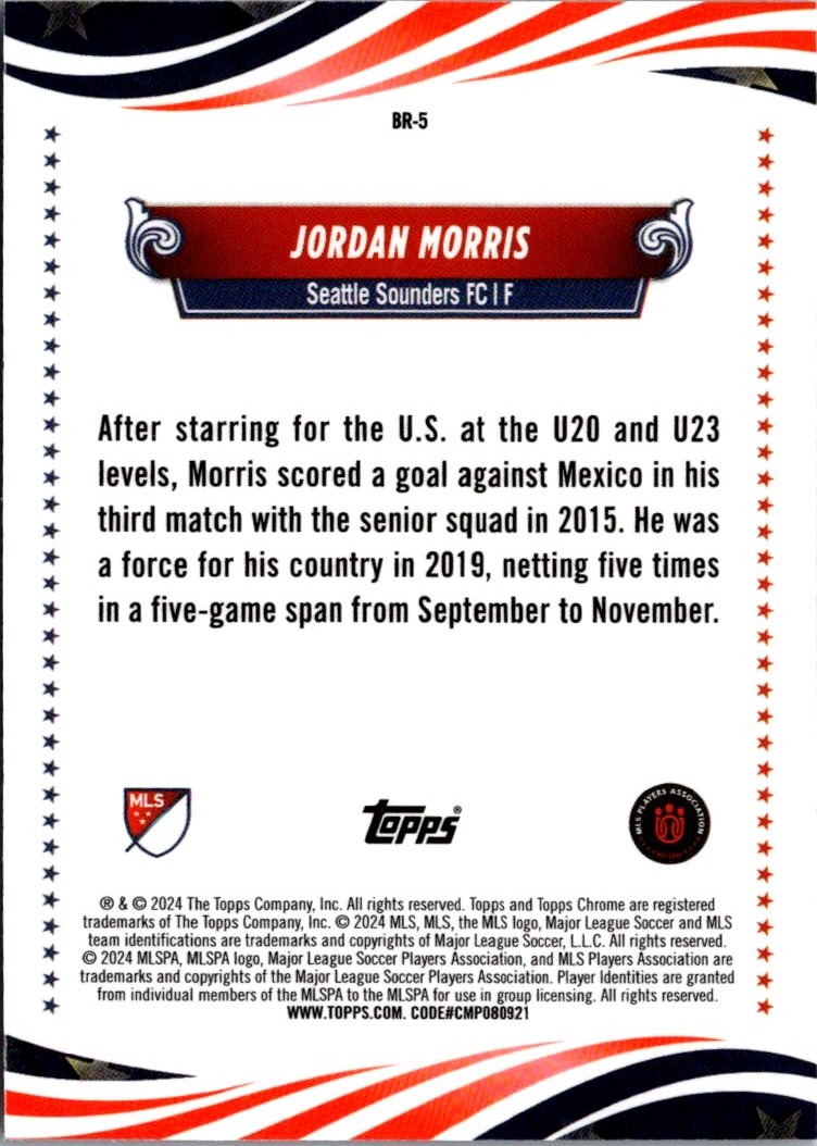2024 Topps MLS Chrome Jordan Morris #BR-5 card back image