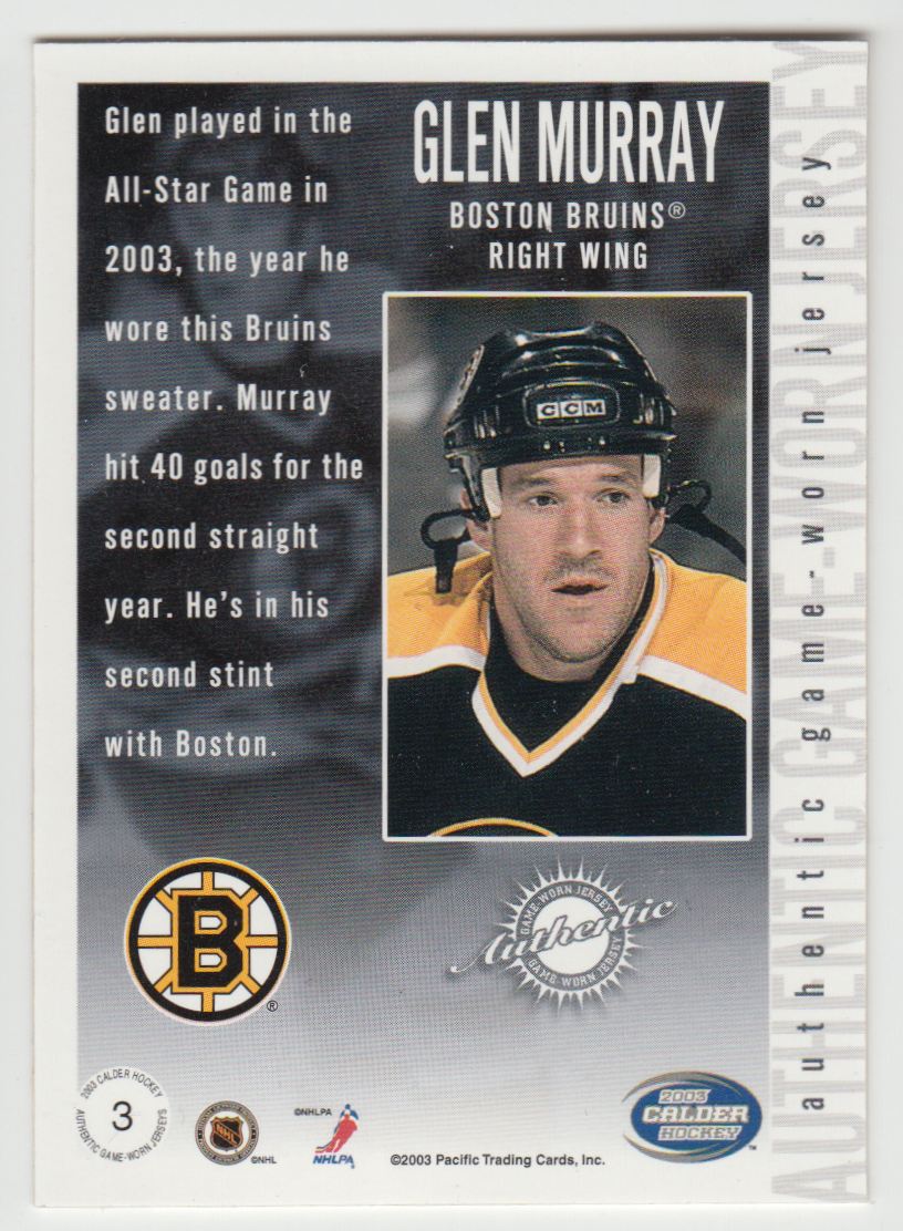 2002-03 Pacific Calder Jerseys Glen Murray #3 card back image