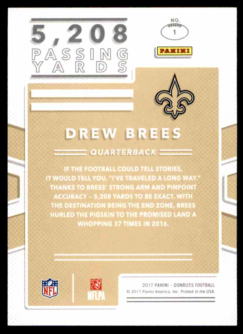 2017 Donruss Production Line Drew Brees #1 card back image