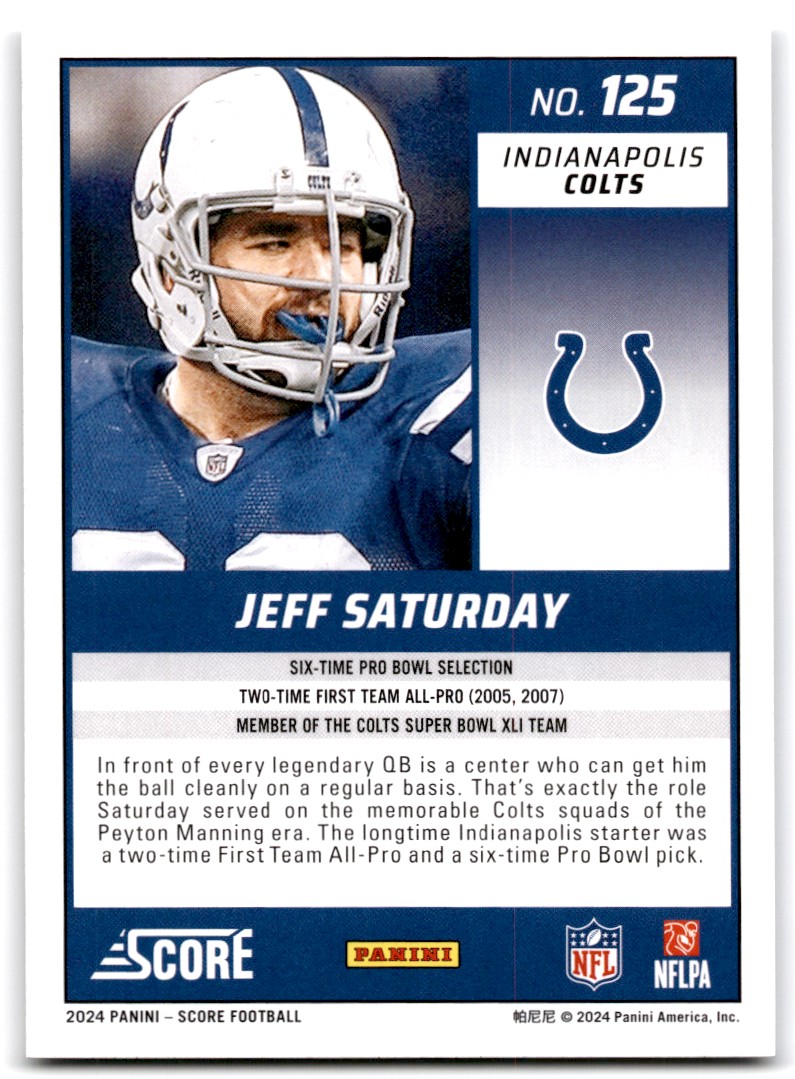 2024 Score Jeff Saturday Indianapolis Colts #125 | eBay